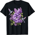 Hummingbird Lilac Floral Purple Flowers Botanical Garden T-Shirt