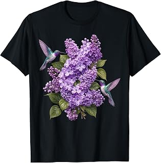 Hummingbird Lilac Floral Purple Flowers Botanical Garden T-Shirt