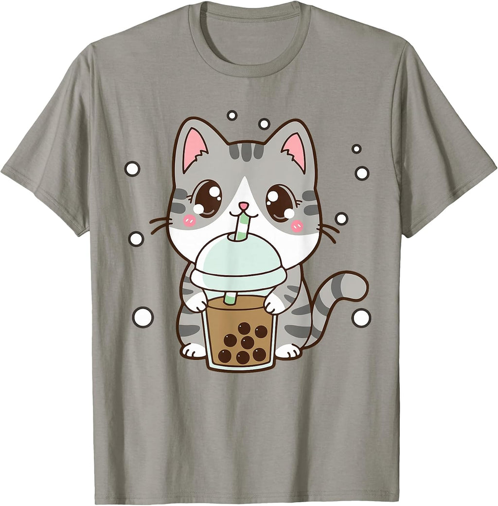 Boba Tea Teen Girl Gift Japanese Anime Graphic Cute Cat T-Shirt
