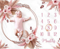 Floral Boho Baby Monthly Milestone Blanket Little Girl Bohemian Photo Prop Blanket Personalized Bliss Baby Present Pampas Grass Ideas for Newborn Princess Pinkk Nursery Décor 40" X 50"