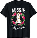 Aussie Mama Australian Shepherd Gift Dog Lover Floral Men Women Girls Kids T-Shirt