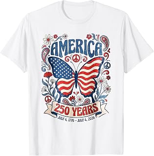 America 250th Anniversary 4th July Butterfly USA 250 Flag T-Shirt