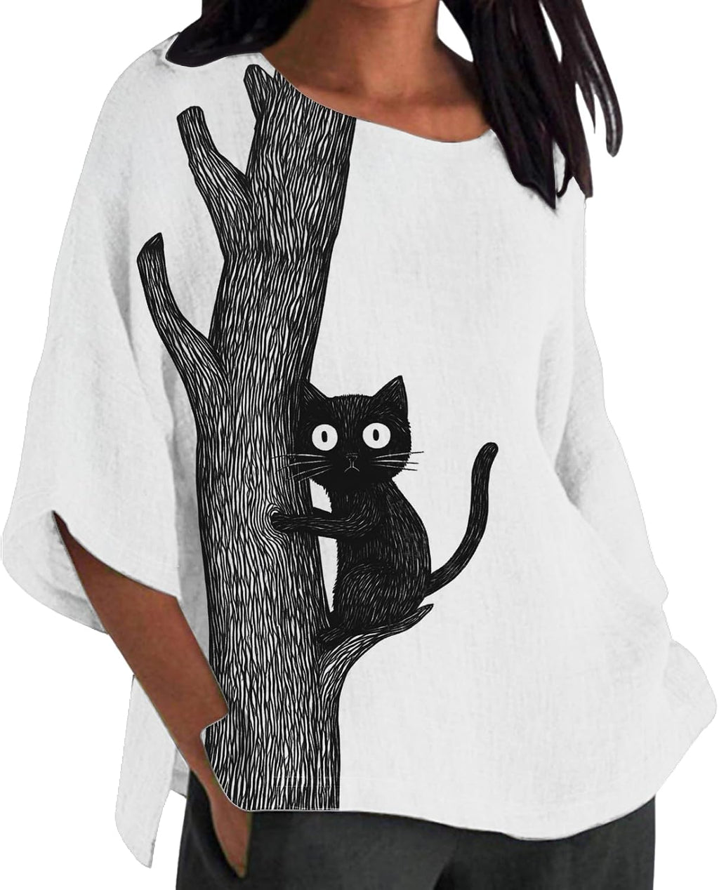 Cute Cat Printed T-Shirts for Women Lovely Kitty Pattern Trendy Shirts Summer Casual Vacation Comfy Blouses