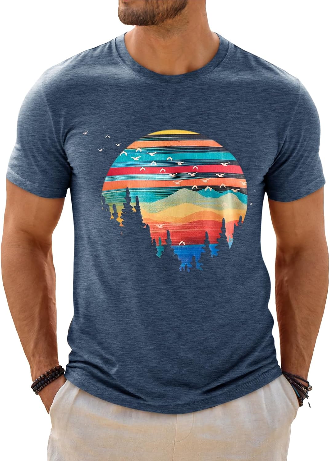 Mens Short Sleeve T-Shirts Graphic Crewneck Casual Printed Tee Summer Beach Hawaiian Vintage Shirts