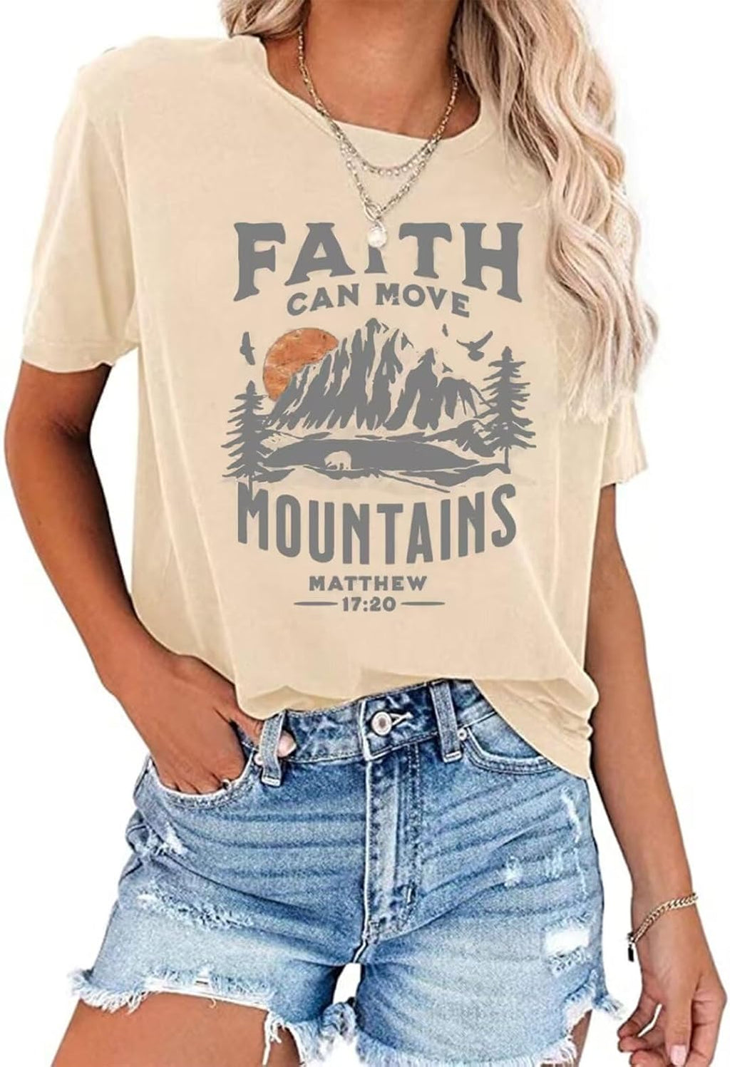 Sun and Mountain Shirt for Women Camping Hiking Shirt Pine Tree Graphic Tees Nature Casual Short Sleeve Shirt