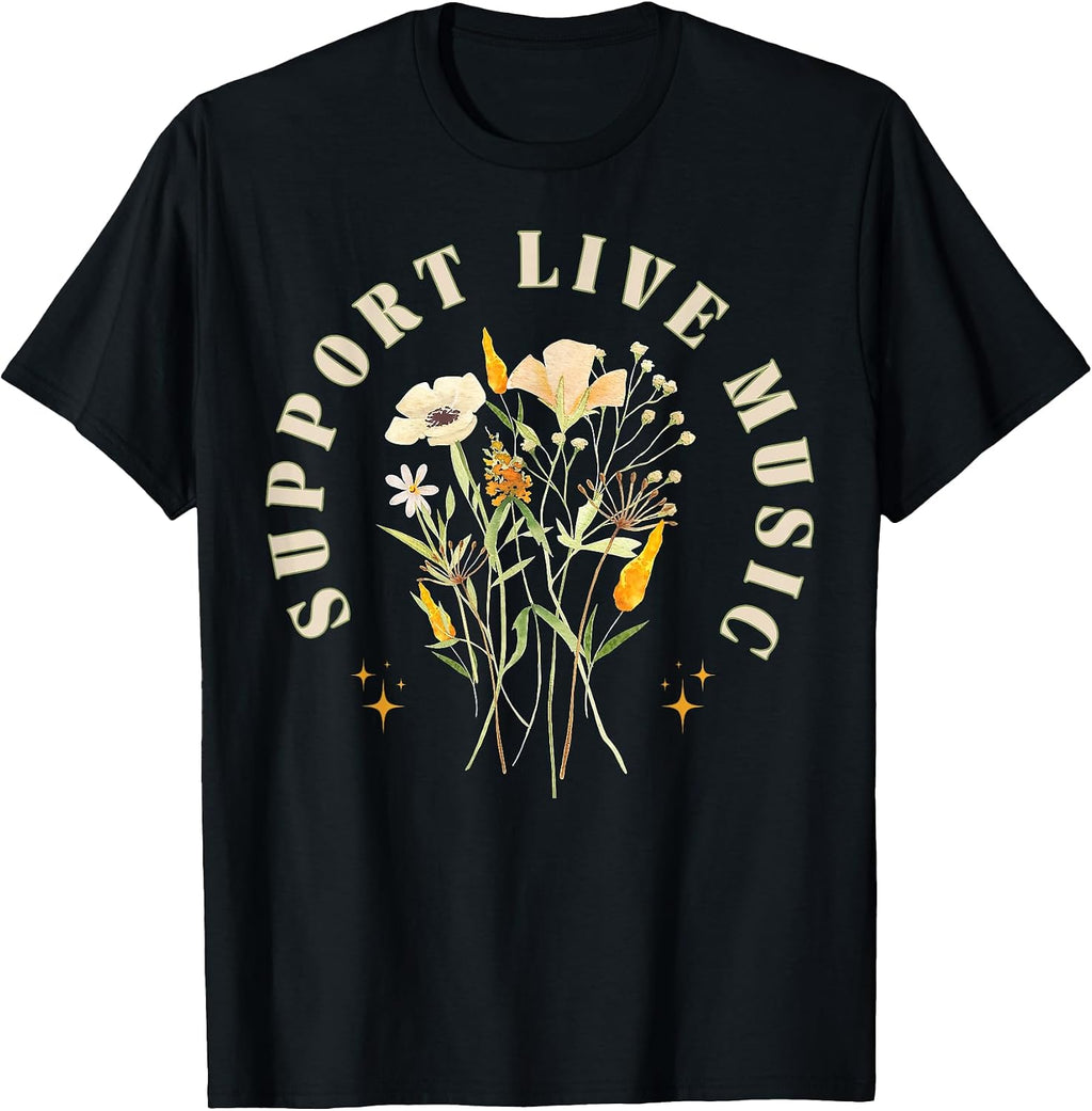 Support Live Music Floral Music Teacher Musician Band Lover T-Shirt