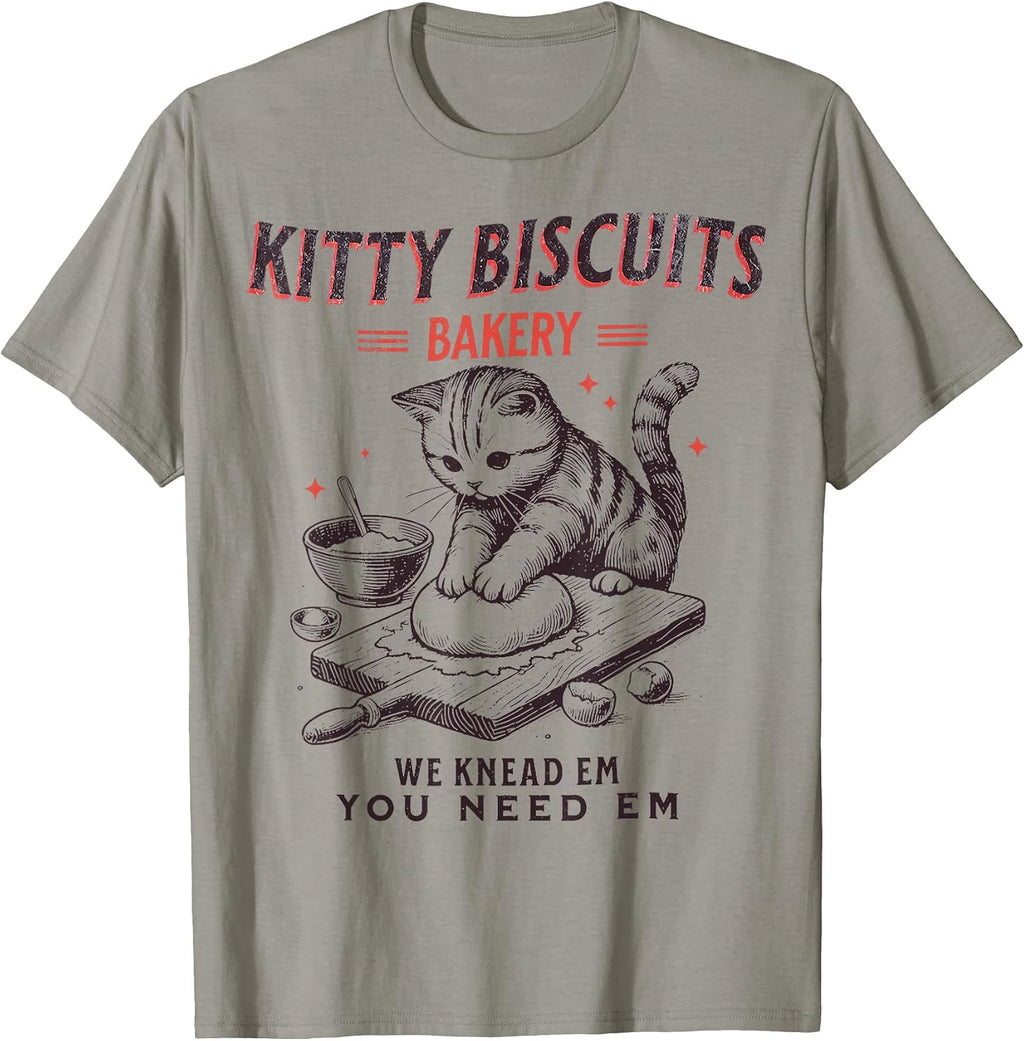 Kitty Biscuits We Knead Em You Need Em Cat Lover Baking T-Shirt for Men Women