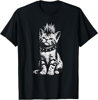 Punk Rock Kitten Mohawk Spiked Collar Funny Cat Lover Grunge T-Shirt