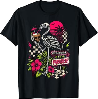 Welcome to Paradise Goth Summer Skeleton Flamingo Sunset T-Shirt