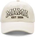 Mama EST 2026 Hat, Embroidered Mama Baseball Cap for Women, Trendy New Mom Gifts Mothers Day Outfits for Mommin Beige
