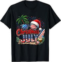 Christmas in July Summer Beach Hawaii Santa USA Flag Mens T-Shirt