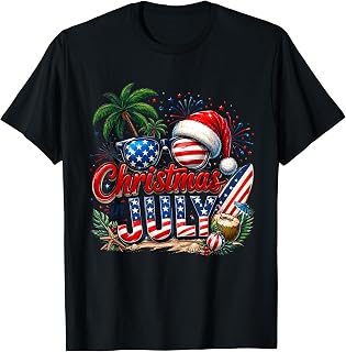 Christmas in July Summer Beach Hawaii Santa USA Flag Mens T-Shirt