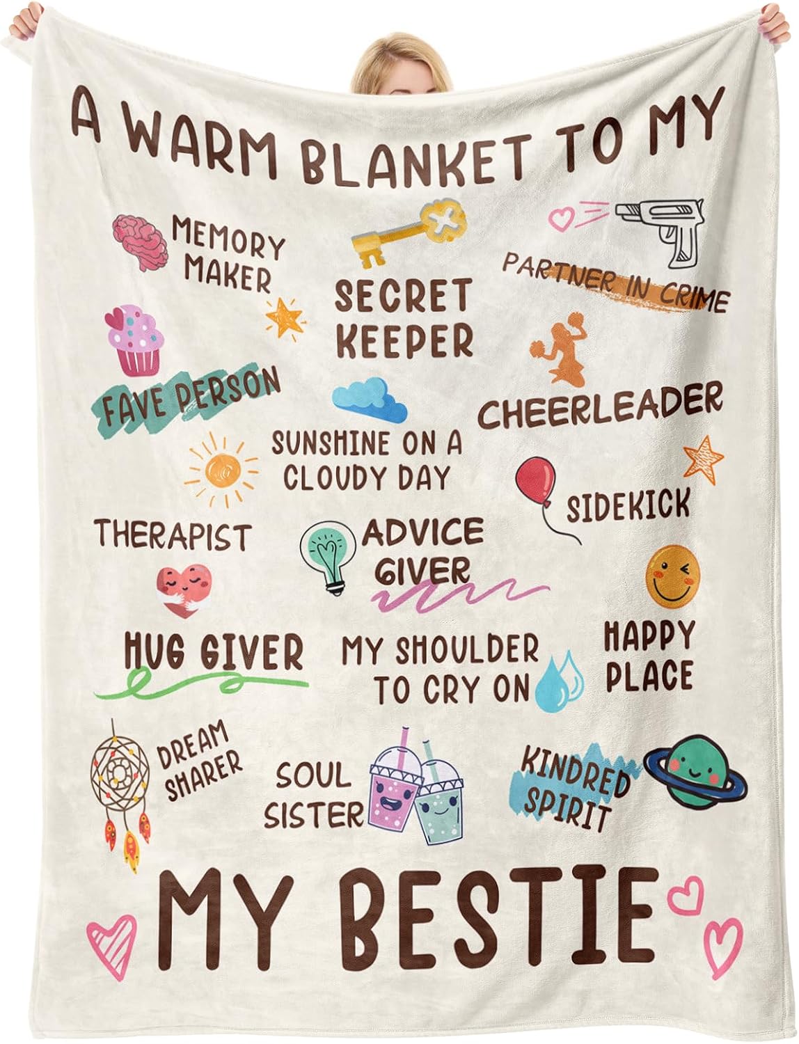 Nuowagify Best Friend Birthday Gifts for Women, Bestie Gift for Women, Friendship Gift for Woman, BFF - Galentines Day Gifts, for Friends, Best Friend Blanket 60"x 50"- White