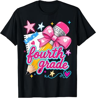 Fourth Grade Coquette Bow Pencil First Day of School Girls T-Shirt
