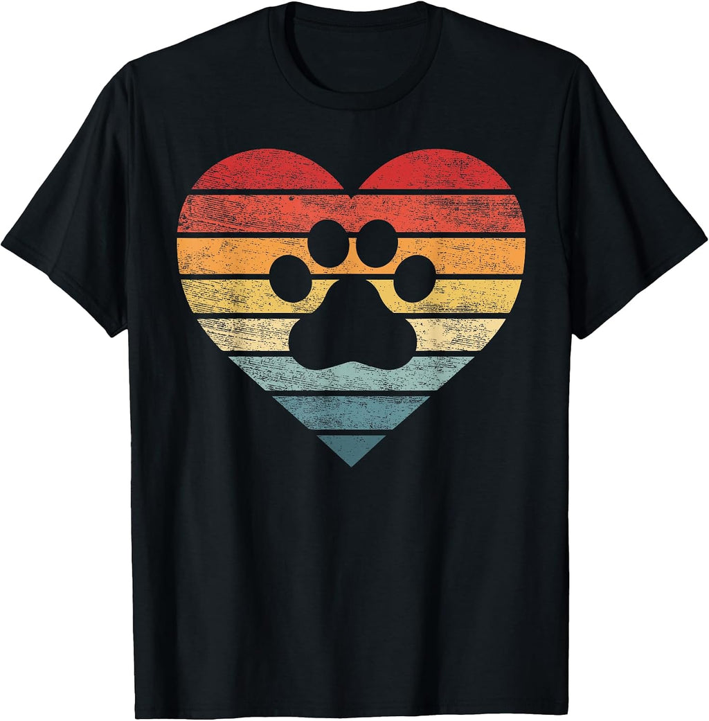 Veterinarian Vet Tech Retro Sunset Paw Print Dog Cat Lover T-Shirt