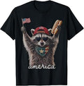 Funny America Raccoon Hotdog 4th of July US Flag Patriotic T-Shirt