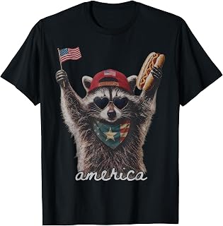 Funny America Raccoon Hotdog 4th of July US Flag Patriotic T-Shirt