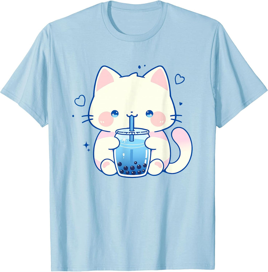 Kawaii Cat Boba Japanese Cute Aesthetic Anime Girls Teens T-Shirt