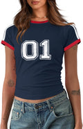Womens Summer Crop Tops Y2k Baby Tees Cute Letter Print Short Sleeve Vintage T Shirt