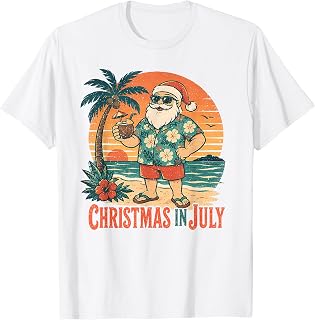 Christmas in July Retro Coconut Santa Hawaiian Sunset Beach T-Shirt