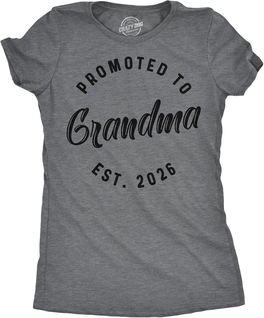 Womens Funny T Shirts Promoted to Grandma 2026 and 2025 Cute Family Tee for Ladies