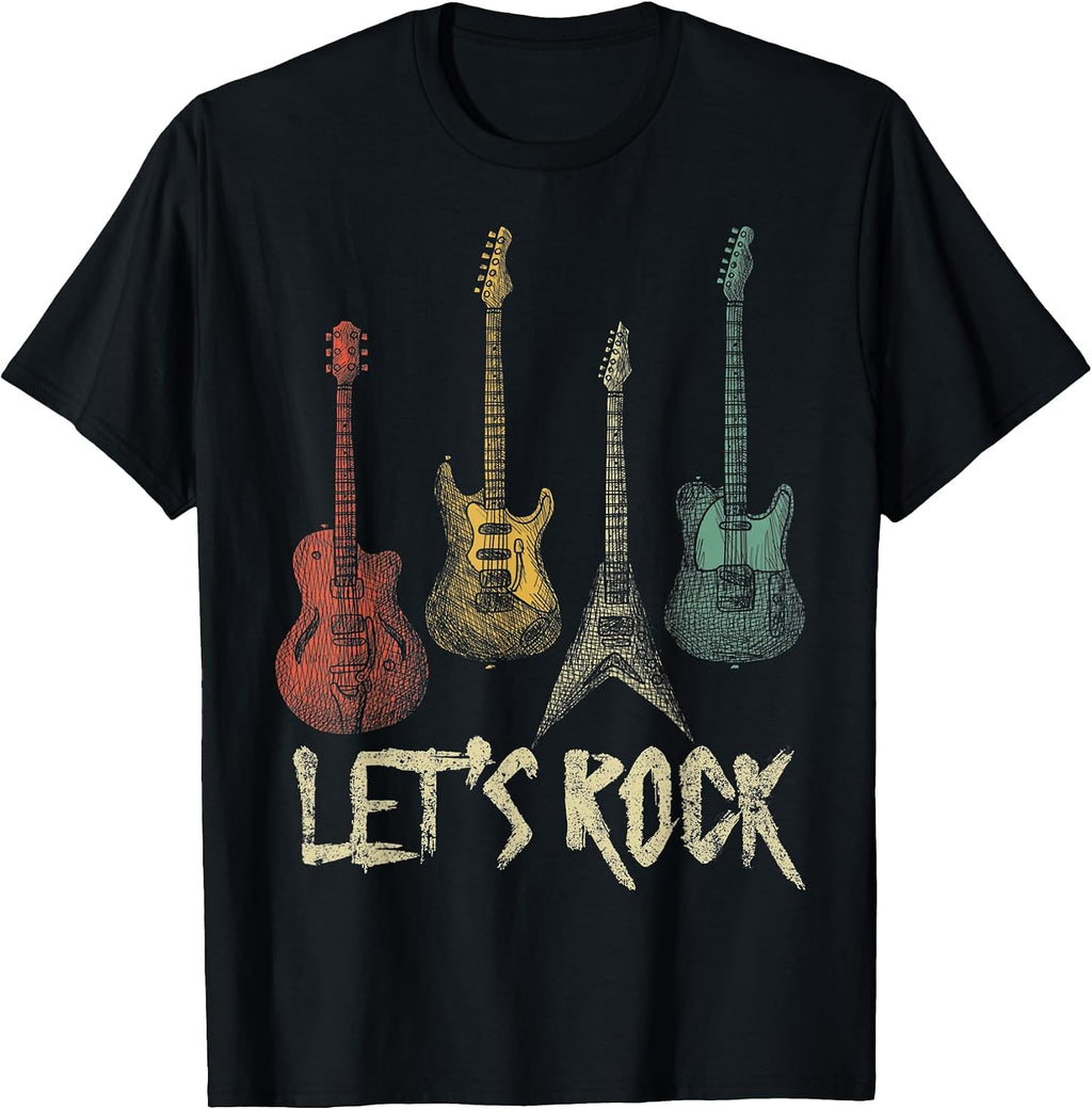 Lets Rock Rock n Roll Guitar Retro Gift Men Women Shirt T-Shirt