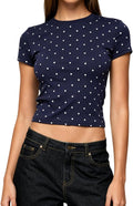 Y2k Baby Tees for Women Short Sleeve Polka Dot Shirt Tops Slim Fit Vintage Aesthetic T Shirt Girls Streetwear
