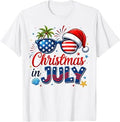 Christmas in July Summer Beach Hawaii Santa American Flag T-Shirt