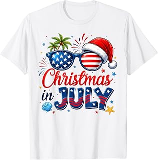Christmas in July Summer Beach Hawaii Santa American Flag T-Shirt
