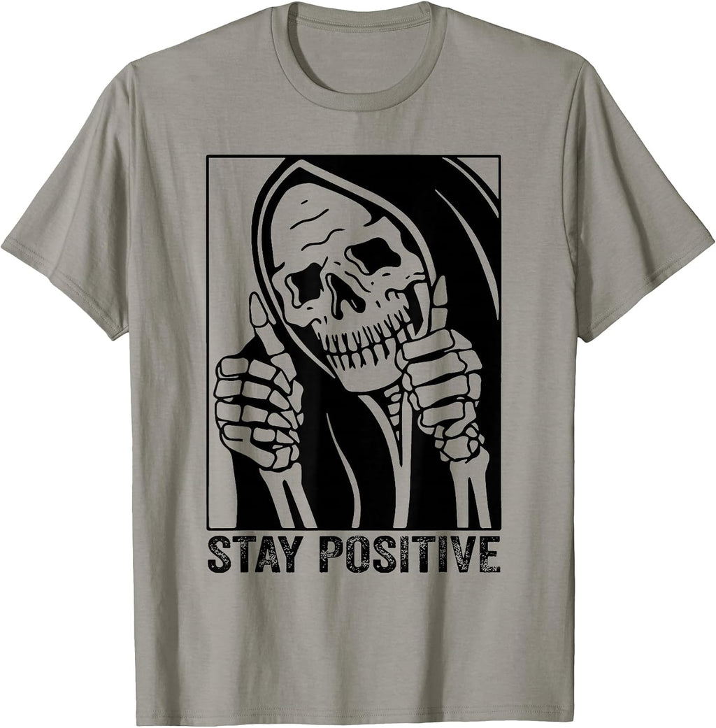 Funny Skull Stay Positive Skeleton Halloween Motivational T-Shirt