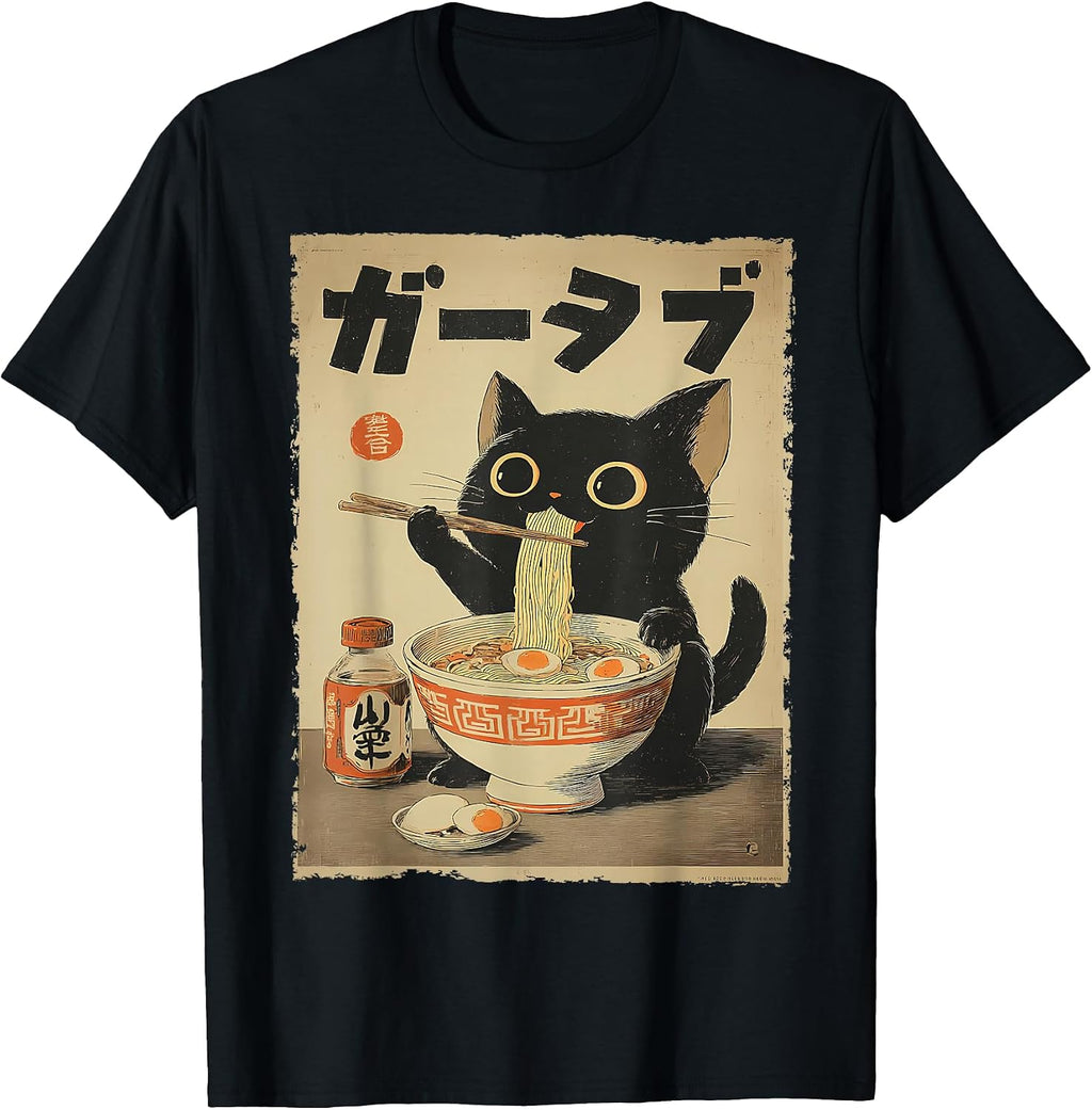Cat Ramen Aesthetic Japanese Ukiyo-e Artwork Anime Cat T-Shirt