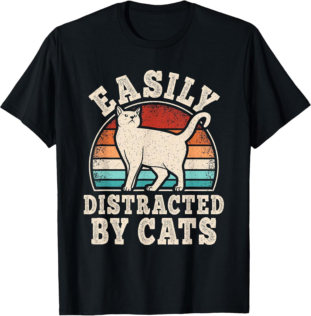 Easily Distracted by Cats Retro Cat Lover Vintage Men Women T-Shirt