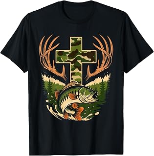 Camo Faith Hunting Fishing Cross Angler Fisherman Christian T-Shirt