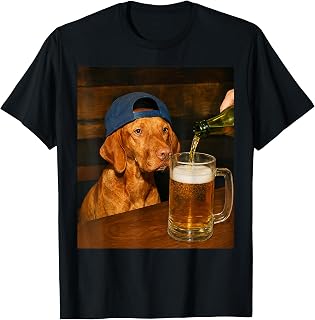 Funny Vizsla Drinking Beer Dog Meme Humor Graphic T-Shirt