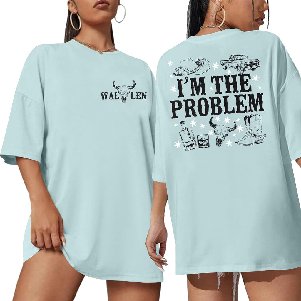 Im The Problem Shirt Women Cowgirl T Shirts Western Retro Cow Skull Graphic Tee Top Country Music Short Sleeve Tops