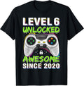 Level 6 Unlocked Awesome Since 2020 6th Birthday Gaming Boys T-Shirt