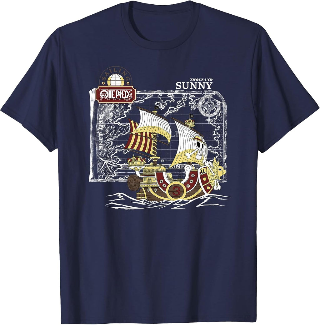 Anime Thousand Sunny Ship with Map and Logo T-Shirt