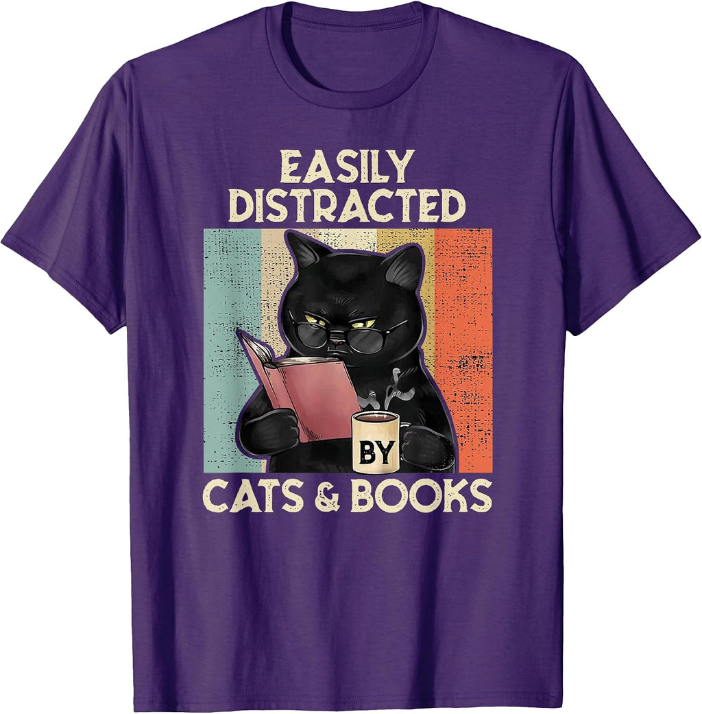 Easily Distracted by Cats And Books for Cat Lovers T-Shirt