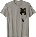 Cute Black Cat Pocket Funny Gifts Cat Mom Cat Dad Cat Lover T-Shirt