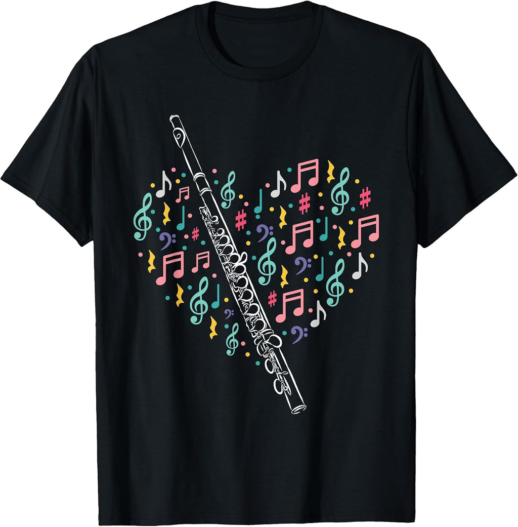 Flute Heart - Flute Player Flutist Marching Band Music T-Shirt