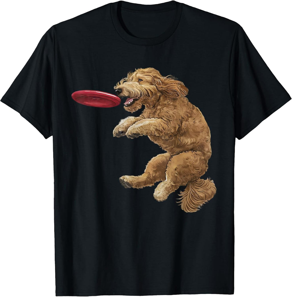 Golden Doodle Dog Fetch Frisbee Catching Dog Lover T-Shirt