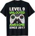 Level 9 Unlocked Awesome Since 2017 9th Birthday Gaming Boys T-Shirt