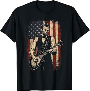 Abraham Lincoln Abe Lincoln Playing Guitar American Flag T-Shirt