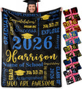 Graduation Gifts Personalized for Her Him Blankets with Name&School for College High School Middle School Class of 2026 Gifts,Custom Name Blankets Master Degree/PHD Grad Gifts for Women Men