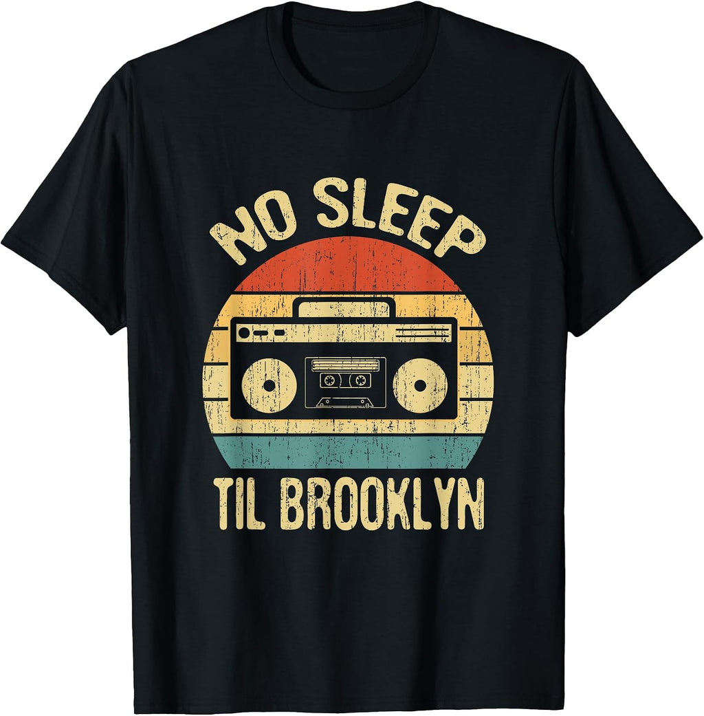 No Sleep Til Brooklyn Retro Old School Stereo Ghetto Blaster T-Shirt