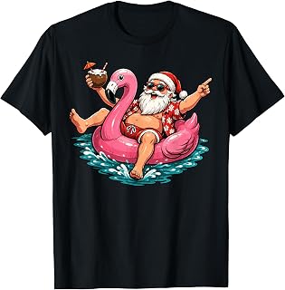 Christmas in July Shirt Boys Kids Santa Flamingo Summer Xmas T-Shirt