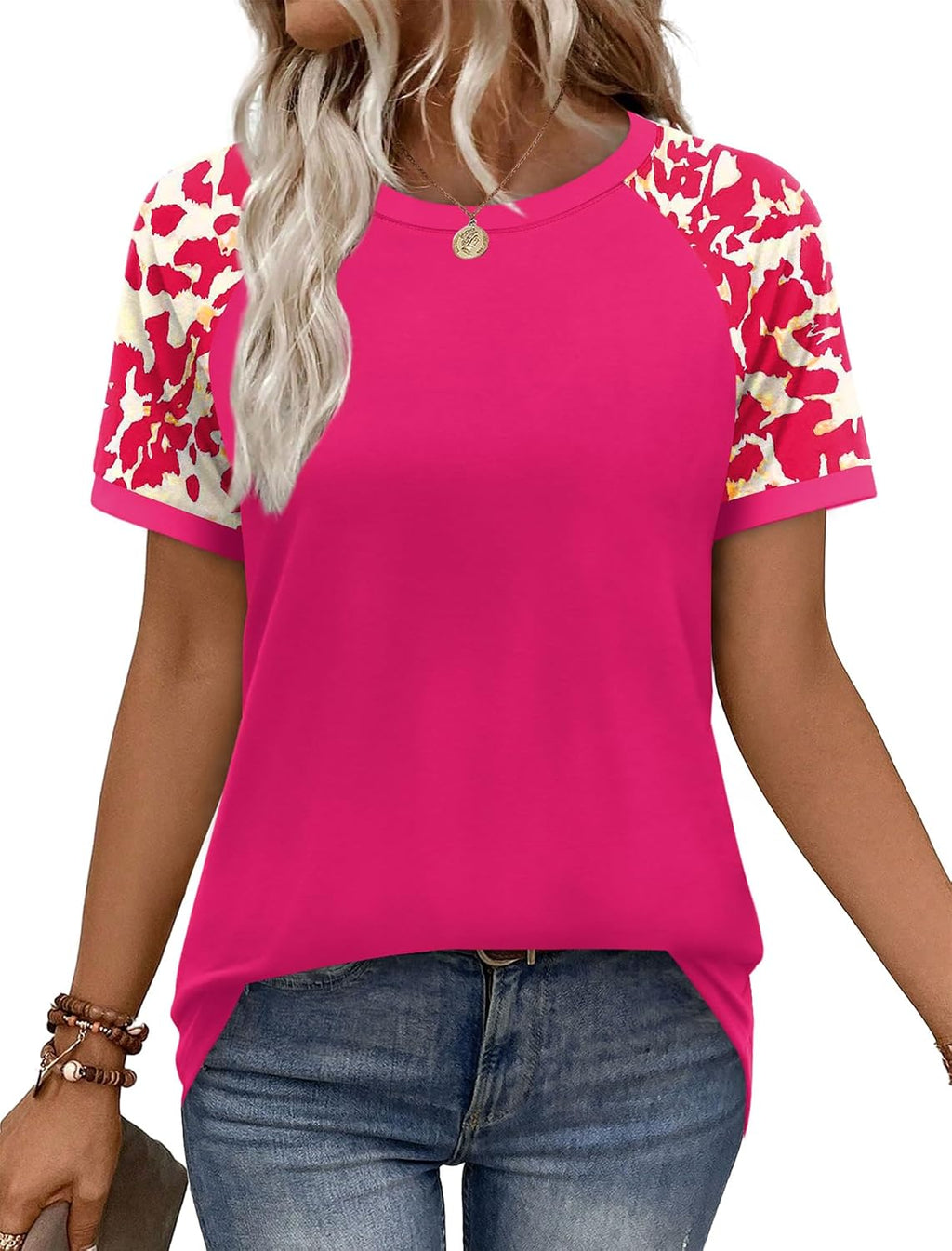 Womens Summer Tops Color Block Short Sleeve Raglan Shirts Spring Fashion Clothes Vacation Outfits