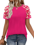 Womens Summer Tops Color Block Short Sleeve Raglan Shirts Spring Fashion Clothes Vacation Outfits