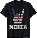 Merica Rock Sign 4th of July Vintage American Flag Retro USA T-Shirt Small
