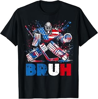 US Flag Hockey Bruh Goalie Patriotic American 4th of July T-Shirt